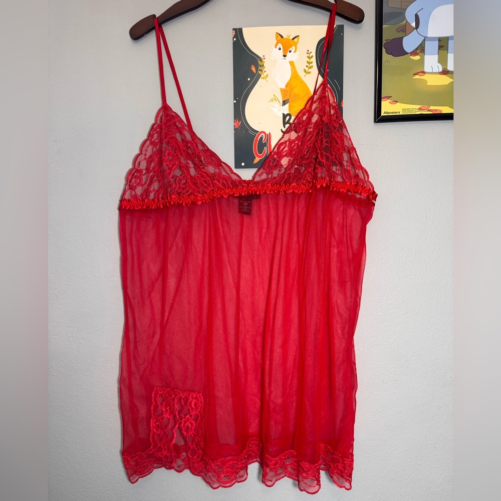 ASHRO Red lace and sheer plussize babydoll 3X lots of stretch